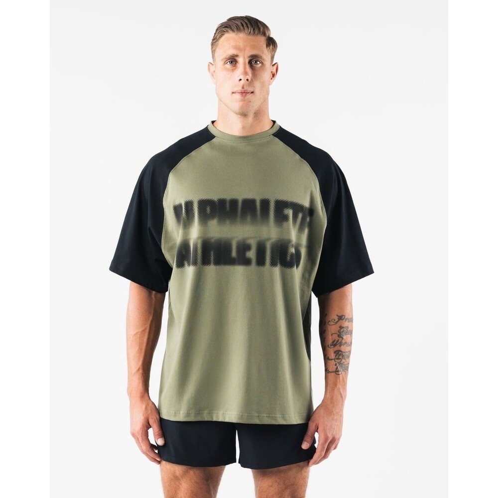 NWT Alphalete Box Tee Reseda Green/Black 100% Cotton - Size Large